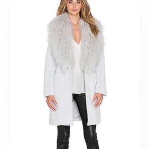 Elizabeth and James. Mongolian Iris Coat with Lamb Fur Trim in Pale Grey